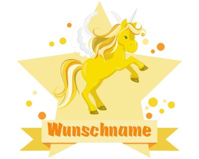 Buntes Wandtattoo Trschild  Gelbes Einhorn 