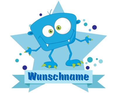 Buntes Wandtattoo Trschild  Blaues Monster 