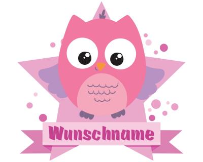 Buntes Wandtattoo Trschild  Rosa Eule 