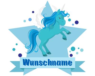 Blaues Einhorn Aufkleber mit Namen