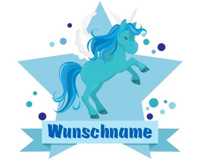 Buntes Wandtattoo Trschild  Blaues Einhorn 