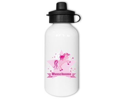 Trinkflasche bedruckt mit dem Motiv Groes Rosa Einhorn