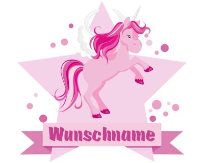 Buntes Wandtattoo Trschild  Groes rosa Einhorn 