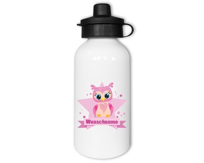 Trinkflasche bedruckt mit dem Motiv Groe Rosa Eule