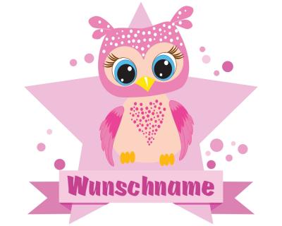 Buntes Wandtattoo Trschild  Groe rosa Eule 