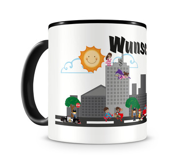 Tasse mit einer Superhelden Stadt als Motiv