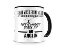 Tasse mit dem Motiv Ich denke an Angeln Tasse Modellnummer  schwarz
