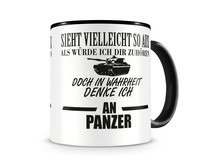 Tasse mit dem Motiv Ich denke an Panzer Tasse Modellnummer  schwarz/schwarz