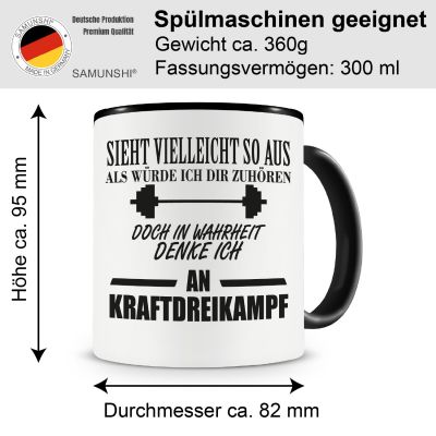 Tasse mit dem Motiv Ich denke an Kraftdreikampf Tasse