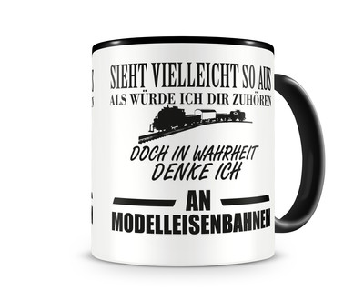 Tasse mit dem Motiv Ich denke an Modelleisenbahnen