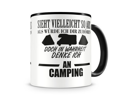 Tasse mit dem Motiv Ich denke an Camping
