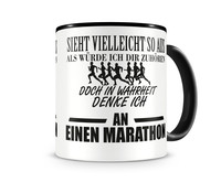 Tasse mit dem Motiv Ich denke an einen Marathon Tasse Modellnummer  schwarz/schwarz