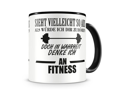 Tasse mit dem Motiv Ich denke an Fitness