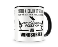 Tasse mit dem Motiv Ich denke an Windsurfen Tasse Modellnummer  schwarz/schwarz