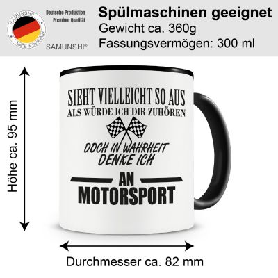 Tasse mit dem Motiv Ich denke an Motorsport Tasse