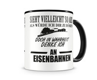 Tasse mit dem Motiv Ich denke an Eisenbahnen Tasse Modellnummer  schwarz/schwarz