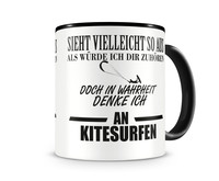Tasse mit dem Motiv Ich denke an Kitesurfen Tasse Modellnummer  schwarz/schwarz