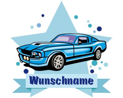 Buntes Wandtattoo Trschild  Blaues Auto 