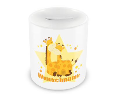 Spardose mit kuschelnden Giraffen als Motiv