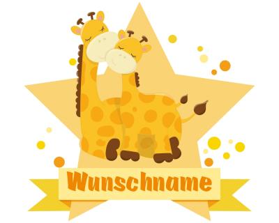 Buntes Wandtattoo Trschild "Kuschelnde Giraffen"