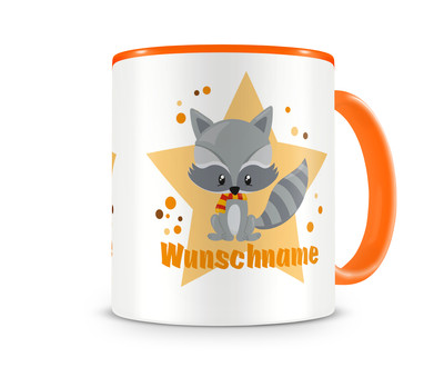 Tasse mit einem Waschbr als Motiv