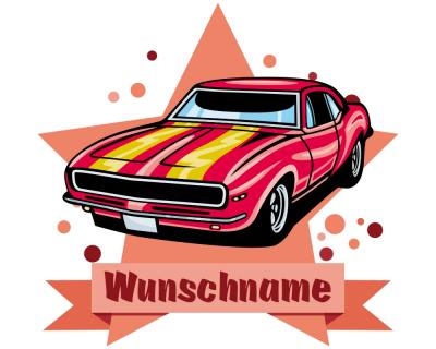 Buntes Wandtattoo Trschild "Rotes Muscle Car"