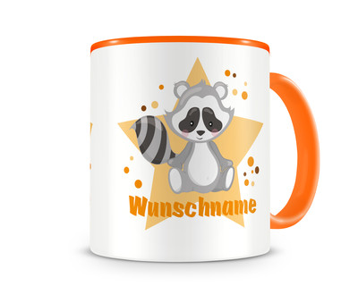 Tasse mit einem sen Waschbr als Motiv