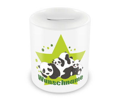 Spardose mit kuschelnden Panda Bren als Motiv