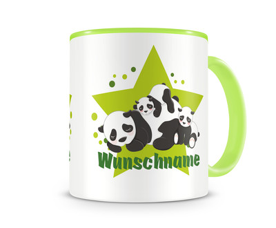Tasse mit kuschelnden Panda Bren als Motiv