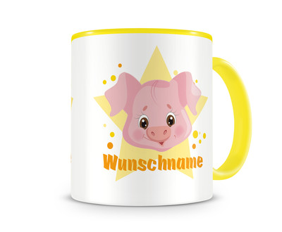 Tasse mit einem lustigen Schwein als Motiv