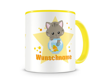 Tasse mit Katze & Fisch als Motiv