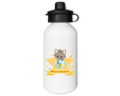Trinkflasche bedruckt mit dem Motiv Katze & Fisch