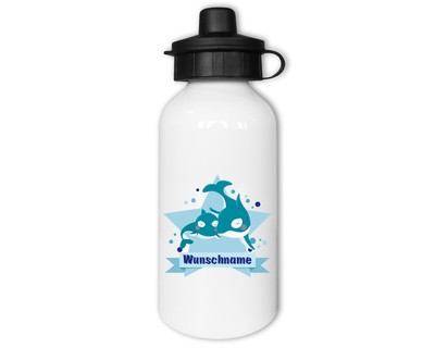 Trinkflasche bedruckt mit dem Motiv Kuschelnde Wale