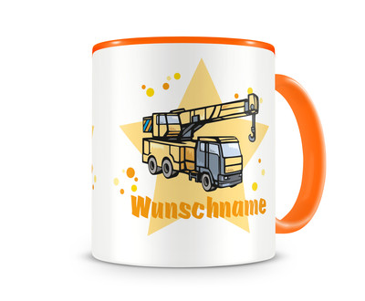 Tasse mit einem Kranwagen als Motiv