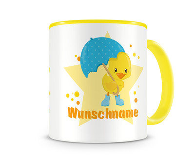 Tasse mit einem Kken mit Regenschirm als Motiv