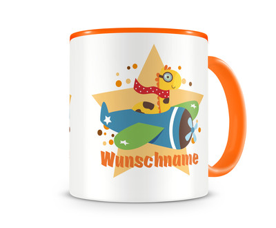 Tasse mit einer Giraffe im Flugzeug als Motiv