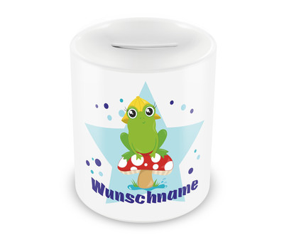 Spardose mit einem kleinen Frosch als Motiv