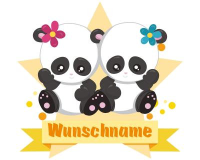 Buntes Wandtattoo Trschild  Zwei Pandas 