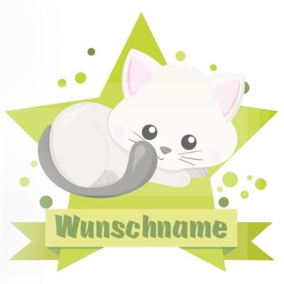 Knuffige Katze Aufkleber mit Namen - Ansicht 1