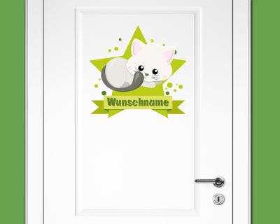 Buntes Wandtattoo Trschild  Knuffige Katze 