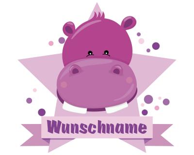 Buntes Wandtattoo Trschild  Nilpferd 