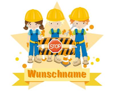 Buntes Wandtattoo Türschild "Bauarbeiter Team"