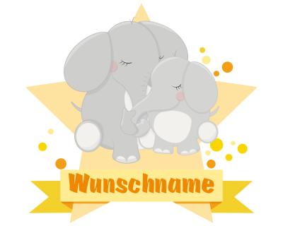 Buntes Wandtattoo Trschild "Kuschelnde Elefanten"