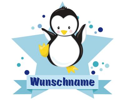 Buntes Wandtattoo Trschild  Baby Pinguin 