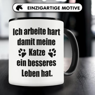 Tasse mit dem Motiv Ich arbeite hart Katzen Spruch - Ansicht 3