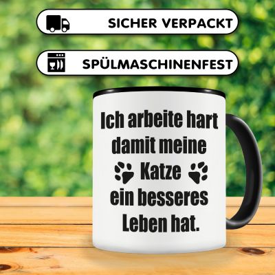 Tasse mit dem Motiv Ich arbeite hart Katzen Spruch - Ansicht 4