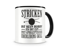 Tasse mit dem Motiv Stricken ist kein Hobby Tasse Modellnummer  schwarz/schwarz