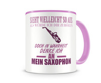 Tasse mit dem Motiv Ich denke an mein Saxophon Tasse Modellnummer  rosa/rosa