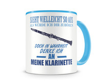 Tasse mit dem Motiv Ich denke an meine Klarinette Tasse Modellnummer  hellblau/hellblau