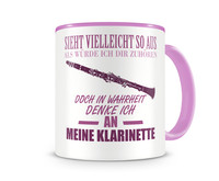 Tasse mit dem Motiv Ich denke an meine Klarinette Tasse Modellnummer  rosa/rosa